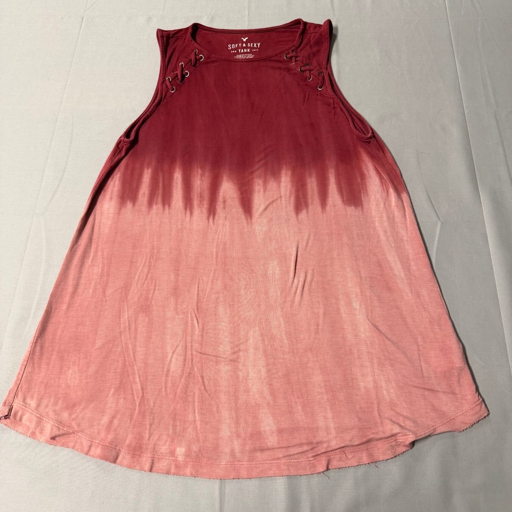 American Eagle Soft & Sexy Tank Top Womens Small Burgundy Pink‎ Ombre Lace Up S